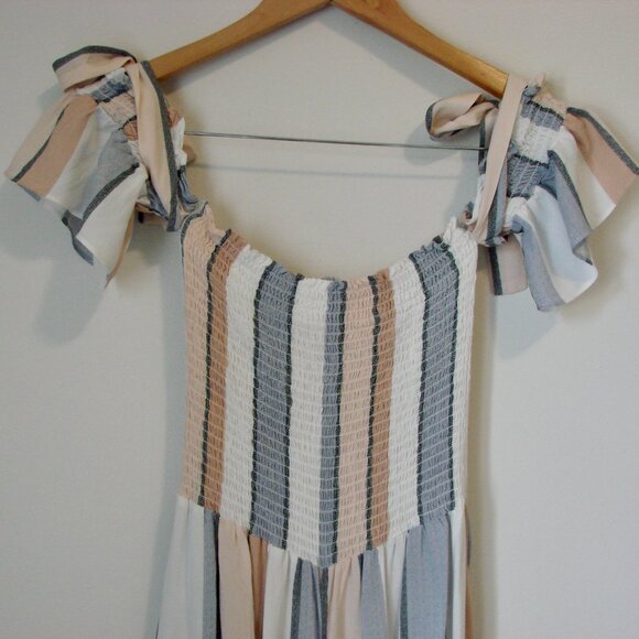 Wide Leg Jumpsuit Smocked Top Striped Off Shoulder Ocean Drive Beach Medium - Picture 10 of 15